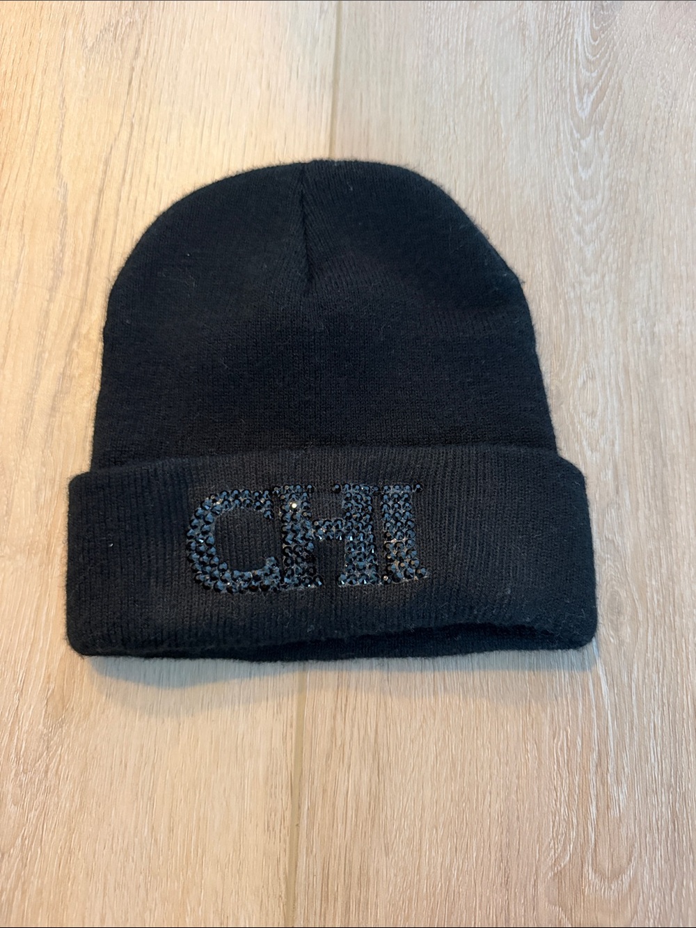 Black Beanie Hat with Embellished Logo